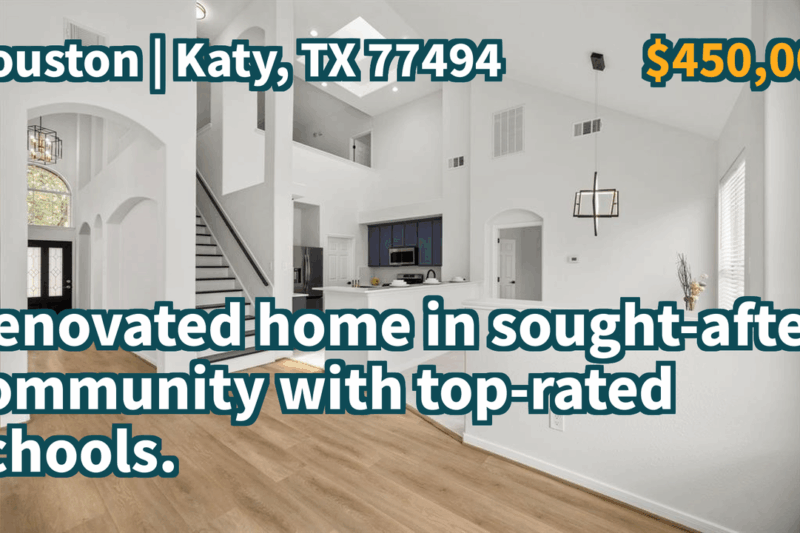 Katy, TX 77494 | $450,000 | 2,331 Sqft, 4 beds, 2 full and 1 half baths, Single-Family | Renovated home in sought-after community with top-rated schools.