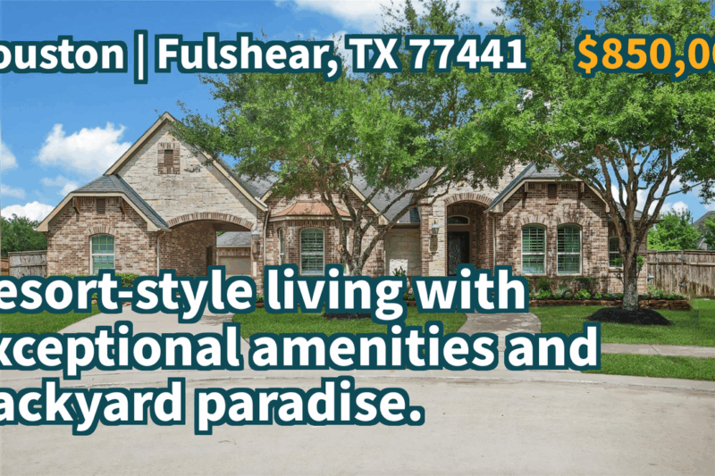Fulshear, TX 77441 | $850,000 | 3,859 Sqft, 4 beds, 3 full and 2 half baths, Single-Family | Resort-style living with exceptional amenities and backyard paradise.