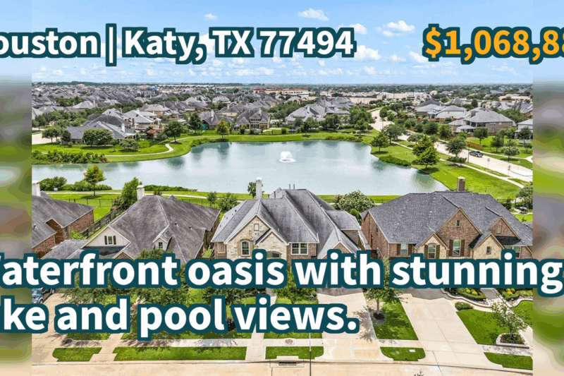 Katy, TX 77494 | $1,068,880 | 4,310 Sqft, 5 beds, 4 full and 1 half baths, Single-Family | Waterfront oasis with stunning lake and pool views.