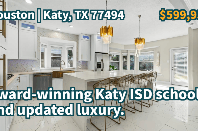 Katy, TX 77494 | $599,950 | 3,147 Sqft, 4 beds, 2 full and 1 half baths, Single-Family | Award-winning Katy ISD schools and updated luxury.