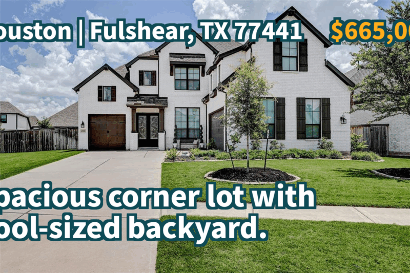 Fulshear, TX 77441 | $665,000 | 3,510 Sqft, 4 beds, 3 full and 1 half baths, Single-Family | Spacious corner lot with pool-sized backyard.