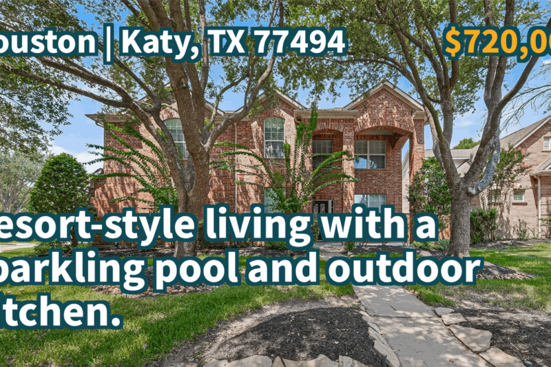 Katy, TX 77494 | $720,000 | 3,061 Sqft, 4 beds, 3 full and 1 half baths, Single-Family | Resort-style living with a sparkling pool and outdoor kitchen.