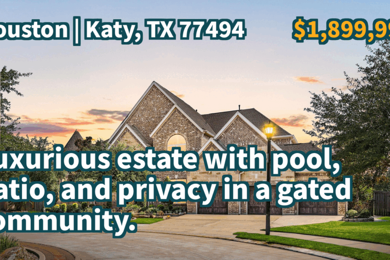 Katy, TX 77494 | $1,899,995 | 6,521 Sqft, 5 beds, 6 full and 1 half baths, Single-Family | Luxurious estate with pool, patio, and privacy in a gated community.