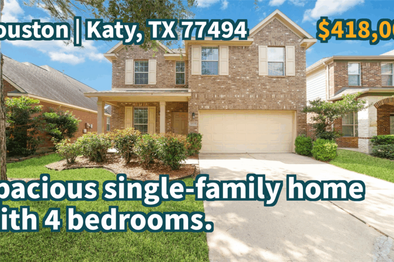 Katy, TX 77494 | $418,000 | 2,393 Sqft, 4 beds, 2 full and 1 half baths, Single-Family | Spacious single-family home with 4 bedrooms.