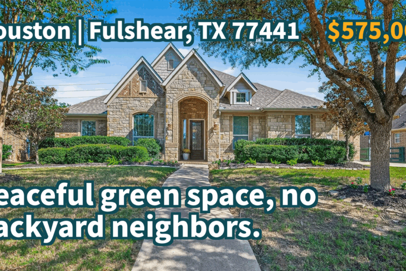 Fulshear, TX 77441 | $575,000 | 3,505 Sqft, 4 beds, 2 full and 2 half baths, Single-Family | Peaceful green space, no backyard neighbors.