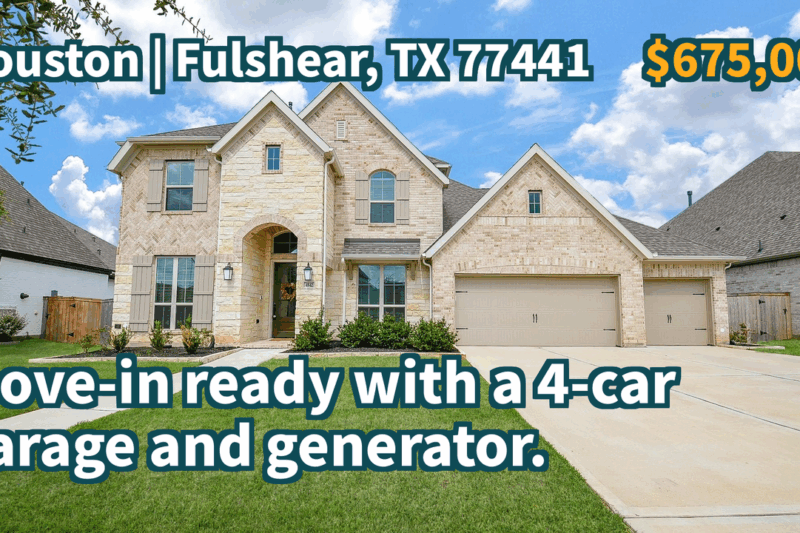 Fulshear, TX 77441 | $675,000 | 3,546 Sqft, 5 beds, 4 full and 1 half baths, Single-Family | Move-in ready with a 4-car garage and generator.