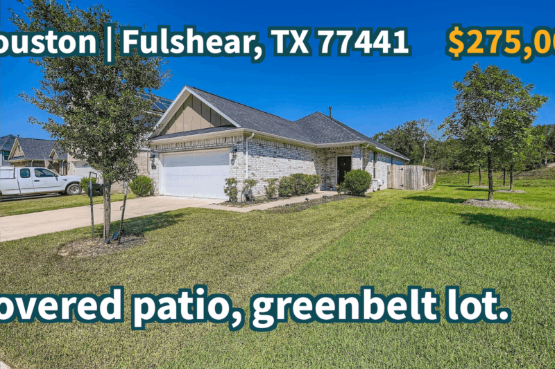 Fulshear, TX 77441 | $275,000 | 1,425 Sqft, 3 beds, 2 full baths, Single-Family | Covered patio, greenbelt lot.