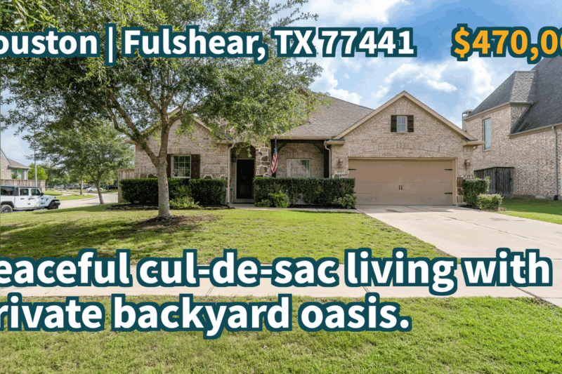 Fulshear, TX 77441 | $470,000 | 2,940 Sqft, 4 beds, 3 full and 1 half baths, Single-Family | Peaceful cul-de-sac living with private backyard oasis.