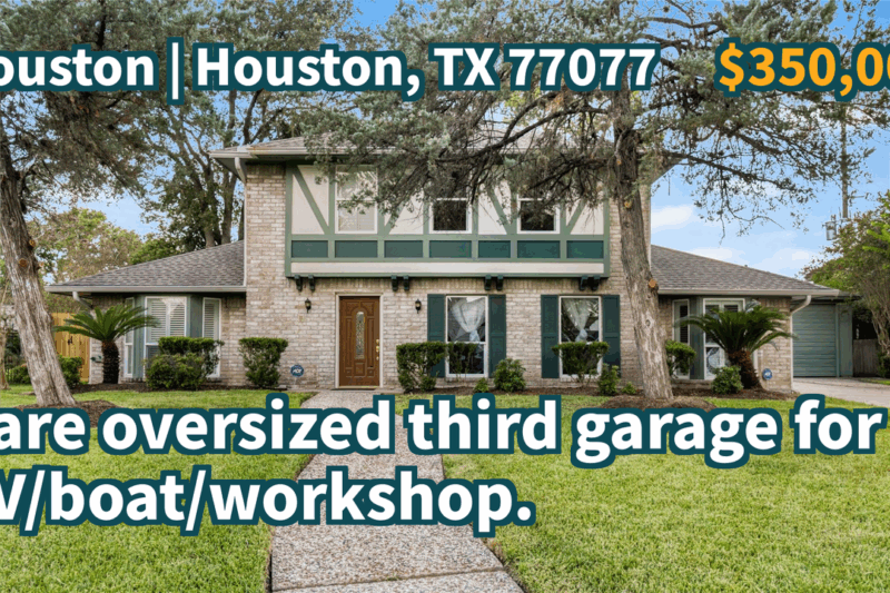 Houston, TX 77077 | $350,000 | 2,344 Sqft, 4 beds, 2 full and 1 half baths, Single-Family | Rare oversized third garage for RV/boat/workshop.