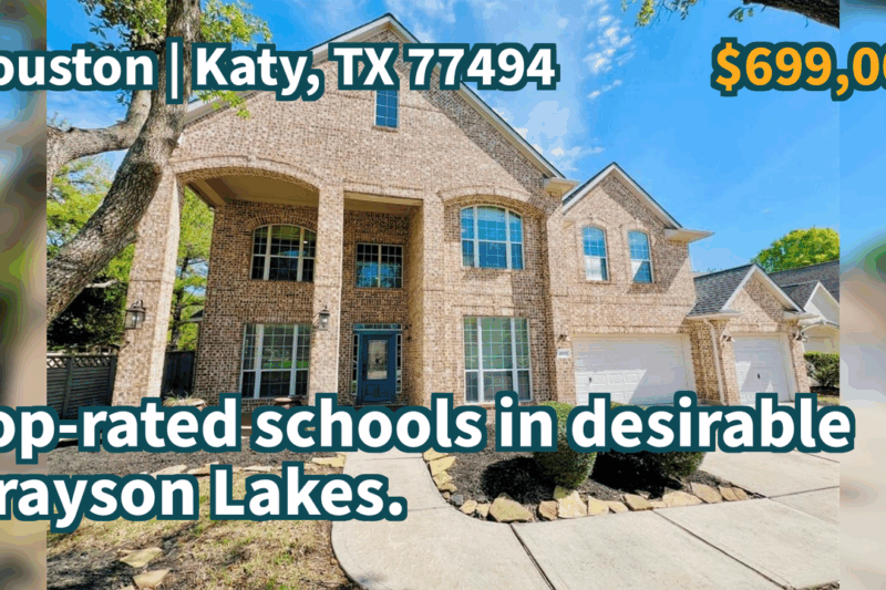 Katy, TX 77494 | $699,000 | 4,028 Sqft, 5 beds, 3 full and 1 half baths, Single-Family | Top-rated schools in desirable Grayson Lakes.
