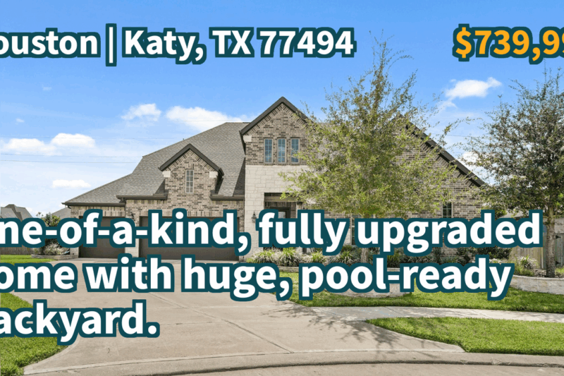 Katy, TX 77494 | $739,990 | 3,746 Sqft, 5 beds, 4 full and 1 half baths, Single-Family | One-of-a-kind, fully upgraded home with huge, pool-ready backyard.