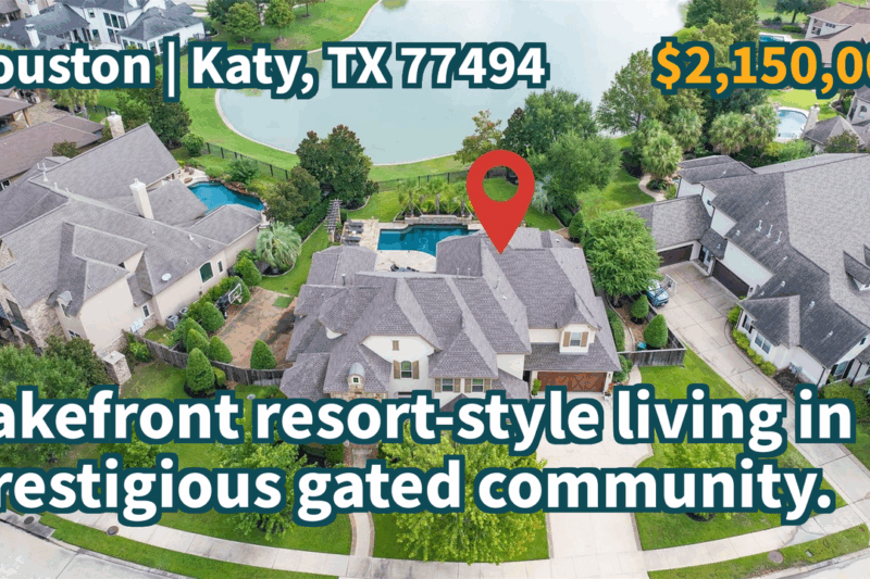 Katy, TX 77494 | $2,150,000 | 5,514 Sqft, 5 beds, 5 full and 1 half baths, Single-Family | Lakefront resort-style living in prestigious gated community.