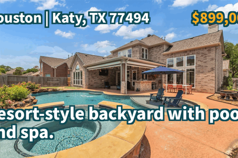 Katy, TX 77494 | $899,000 | 4,789 Sqft, 5 beds, 3 full and 1 half baths, Single-Family | Resort-style backyard with pool and spa.