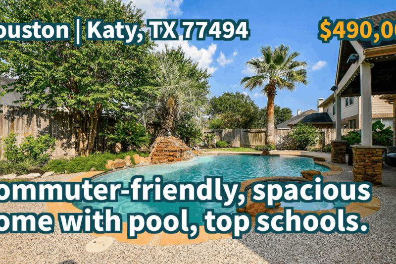Katy, TX 77494 | $490,000 | 2,560 Sqft, 4 beds, 2 full and 1 half baths, Single-Family | Commuter-friendly, spacious home with pool, top schools.