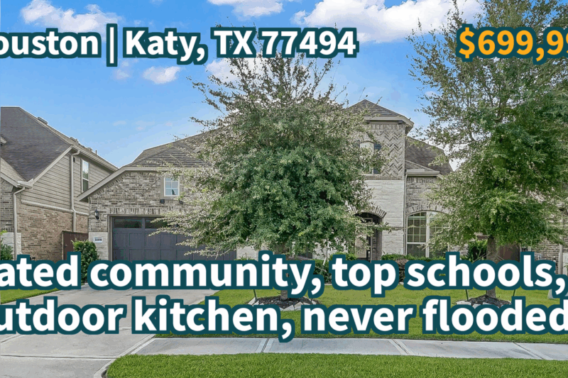 Katy, TX 77494 | $699,999 | 4,196 Sqft, 5 beds, 4 full baths, Single-Family | Gated community, top schools, outdoor kitchen, never flooded.