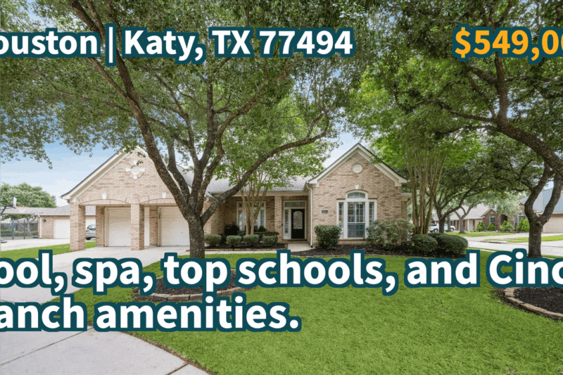 Katy, TX 77494 | $549,000 | 3,330 Sqft, 4 beds, 3 full baths, Single-Family | Pool, spa, top schools, and Cinco Ranch amenities.