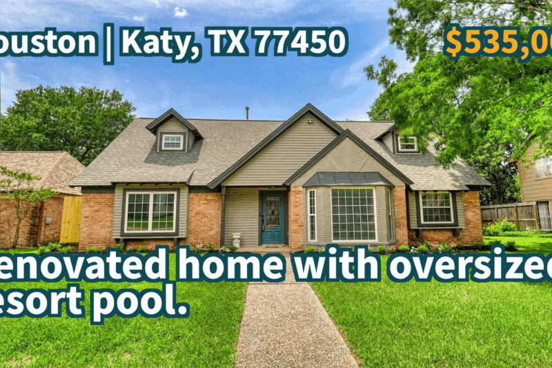 Katy, TX 77450 | $535,000 | 2,561 Sqft, 4 beds, 3 full and 1 half baths, Single-Family | Renovated home with oversized resort pool.