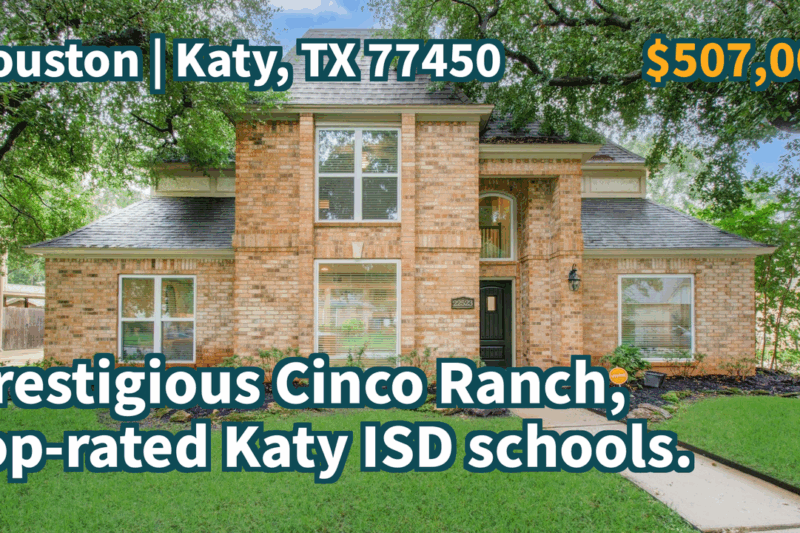 Katy, TX 77450 | $507,000 | 3,146 Sqft, 4 beds, 2 full and 1 half baths, Single-Family | Prestigious Cinco Ranch, top-rated Katy ISD schools.