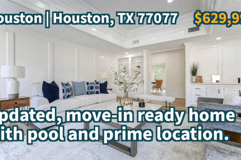 Houston, TX 77077 | $629,999 | 2,483 Sqft, 4 beds, 2 full and 1 half baths, Single-Family | Updated, move-in ready home with pool and prime location.