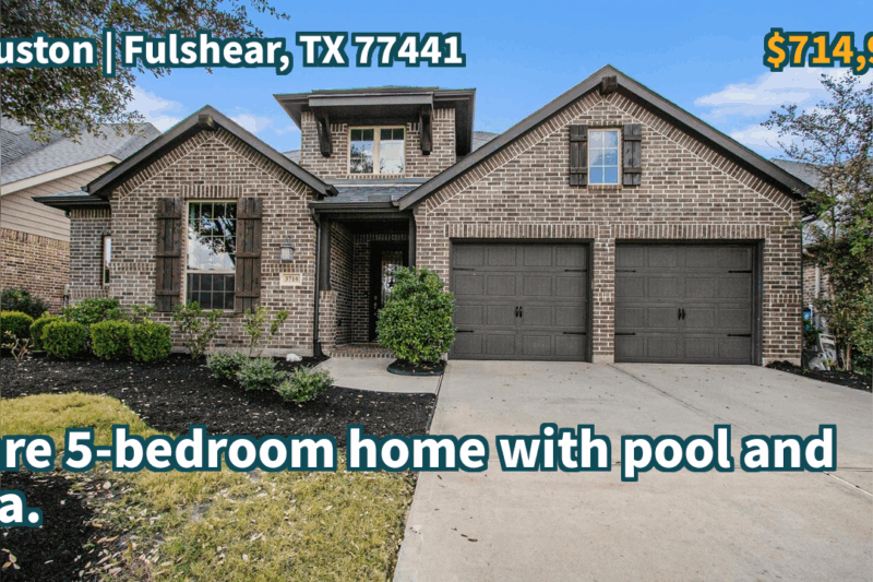 Fulshear, TX 77441 | $714,900 | 3,242 Sqft, 5 beds, 4 full and 1 half baths, Single-Family | Rare 5-bedroom home with pool and spa.