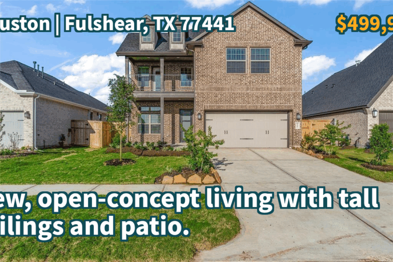 Fulshear, TX 77441 | $499,990 | 2,366 Sqft, 4 beds, 2 full and 1 half baths, Single-Family | New, open-concept living with tall ceilings and patio.