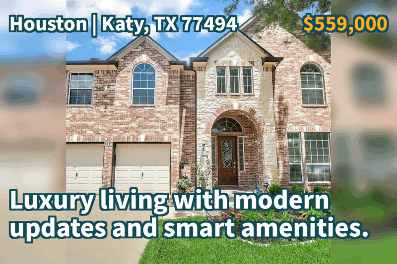 Katy, TX 77494 | $559,000 | 4,036 Sqft, 4 beds, 3 full and 1 half baths, Single-Family | Luxury living with modern updates and smart amenities.