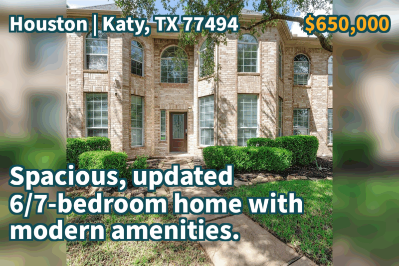 Katy, TX 77494 | $650,000 | 3,821 Sqft, 6 beds, 4 full baths, Single-Family | Spacious, updated 6/7-bedroom home with modern amenities.