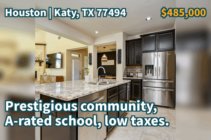 Katy, TX 77494 | $485,000 | 3,206 Sqft, 4 beds, 3 full baths, Single-Family | Prestigious community, A-rated school, low taxes.