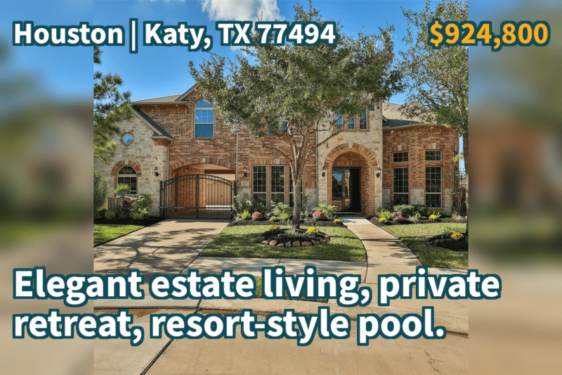 Katy, TX 77494 | $924,800 | 4,619 Sqft, 4 beds, 4 full and 2 half baths, Single-Family | Elegant estate living, private retreat, resort-style pool.
