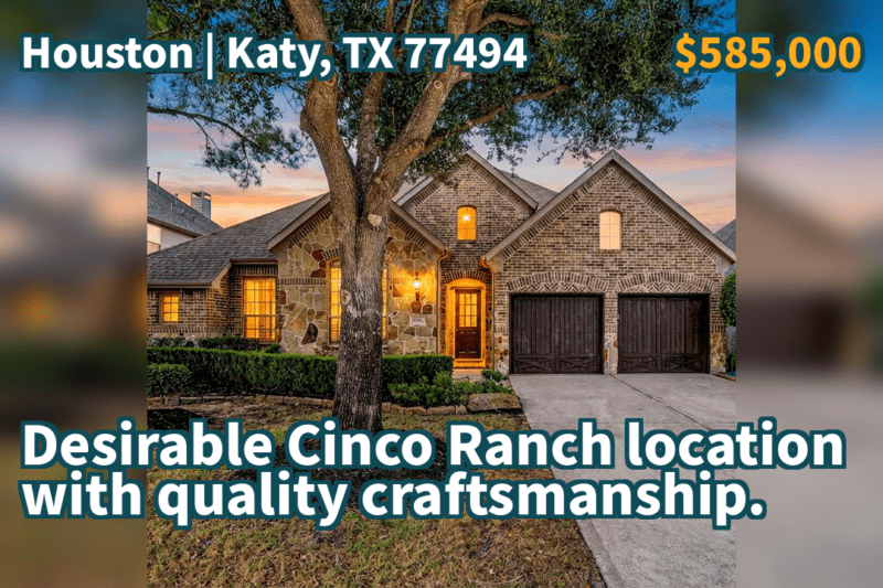 Katy, TX 77494 | $585,000 | 2,879 Sqft, 4 beds, 3 full baths, Single-Family | Desirable Cinco Ranch location with quality craftsmanship.