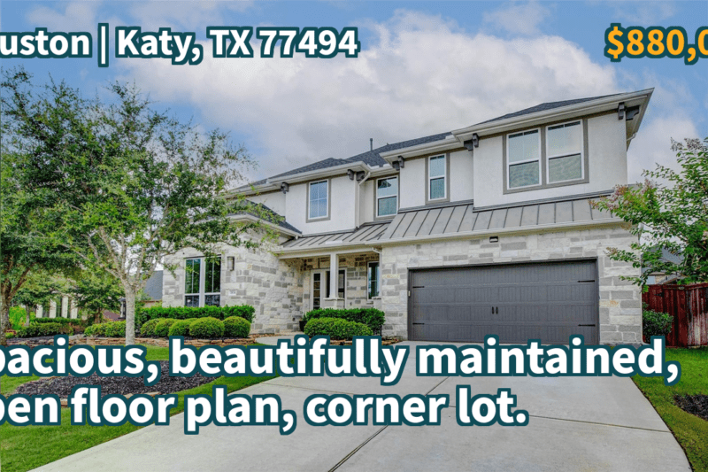 Katy, TX 77494 | $880,000 | 4,196 Sqft, 5 beds, 4 full baths, Single-Family | Spacious, beautifully maintained, open floor plan, corner lot.