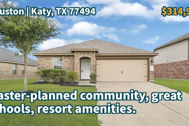 Katy, TX 77494 | $314,900 | 2,094 Sqft, 4 beds, 2 full baths, Single-Family | Master-planned community, great schools, resort amenities.