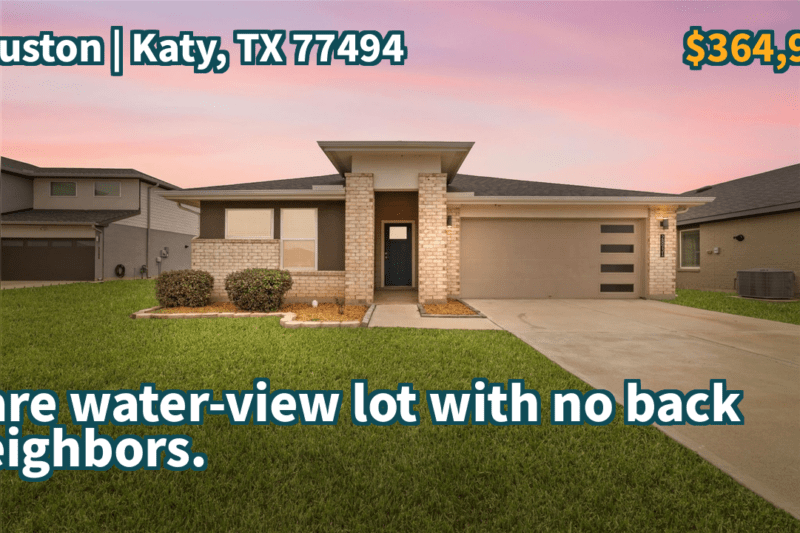 Katy, TX 77494 | $364,900 | 2,115 Sqft, 4 beds, 3 full baths, Single-Family | Rare water-view lot with no back neighbors.