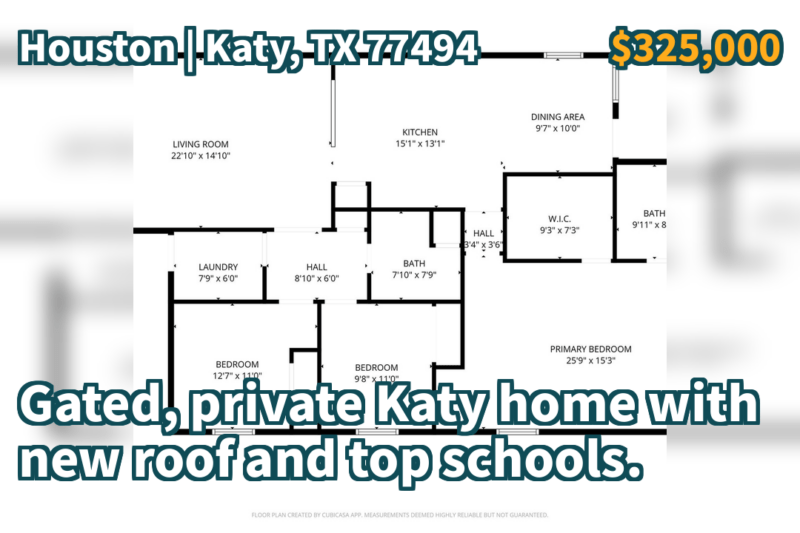 Katy, TX 77494 | $325,000 | 1,754 Sqft, 3 beds, 2 full baths, Single-Family | Gated, private Katy home with new roof and top schools.