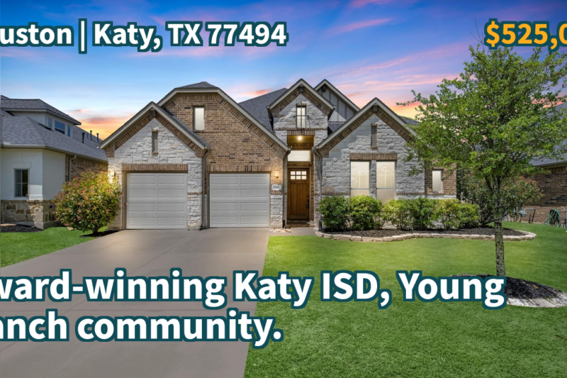 Katy, TX 77494 | $525,000 | 3,240 Sqft, 4 beds, 4 full baths, Single-Family | Award-winning Katy ISD, Young Ranch community.