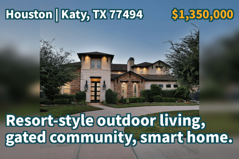 Katy, TX 77494 | $1,350,000 | 5,148 Sqft, 5 beds, 5 full baths, Single-Family | Resort-style outdoor living, gated community, smart home.