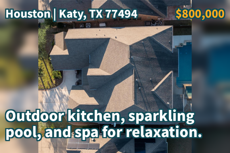 Katy, TX 77494 | $800,000 | 4,048 Sqft, 5 beds, 4 full baths, Single-Family | Outdoor kitchen, sparkling pool, and spa for relaxation.