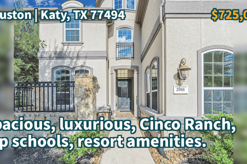 Katy, TX 77494 | $725,000 | 4,039 Sqft, 5 beds, 3 full and 1 half baths, Single-Family | Spacious, luxurious, Cinco Ranch, top schools, resort amenities.