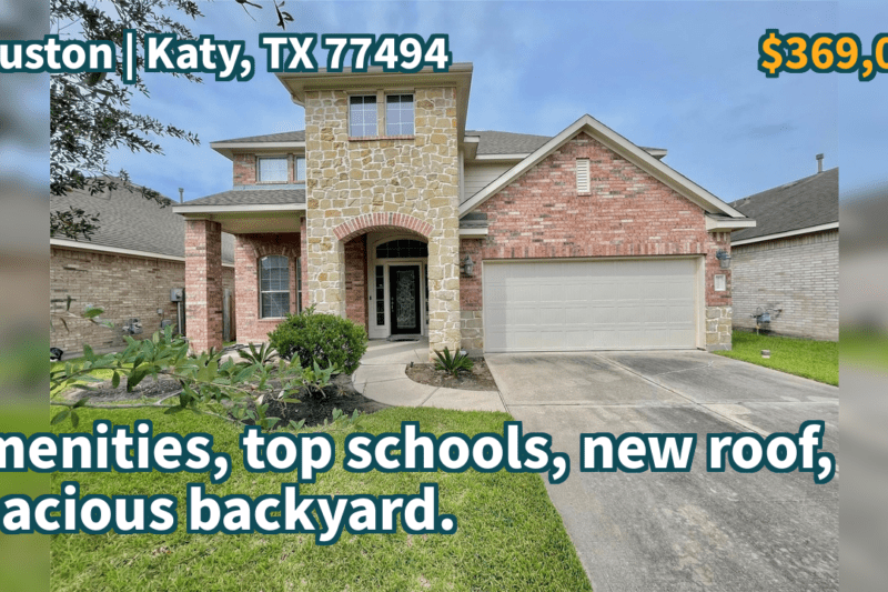 Katy, TX 77494 | $369,000 | 2,441 Sqft, 4 beds, 2 full and 1 half baths, Single-Family | Amenities, top schools, new roof, spacious backyard.