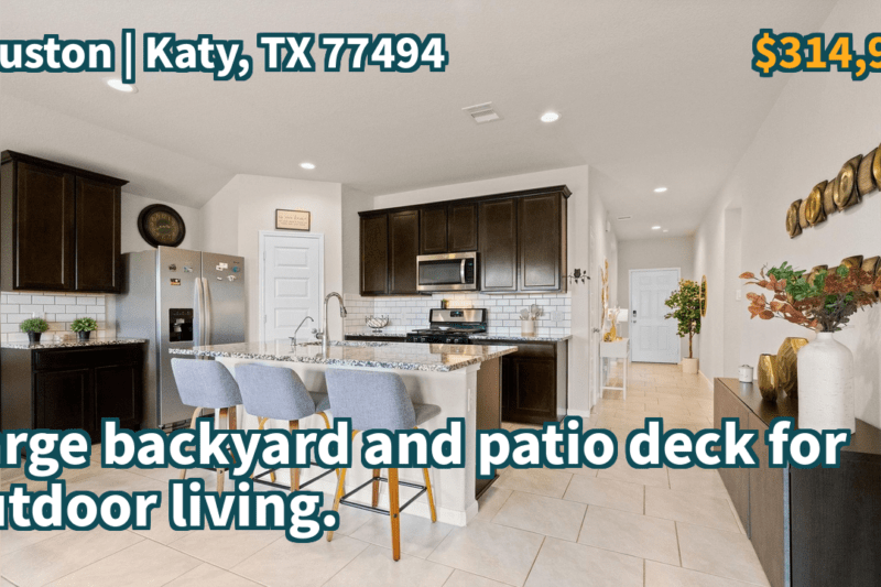 Katy, TX 77494 | $314,990 | 1,750 Sqft, 4 beds, 2 full baths, Single-Family | Large backyard and patio deck for outdoor living.