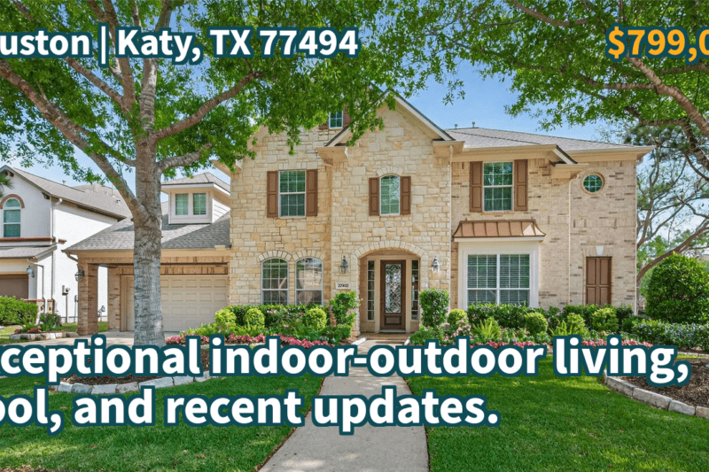 Katy, TX 77494 | $799,000 | 4,003 Sqft, 4 beds, 3 full and 1 half baths, Single-Family | Exceptional indoor-outdoor living, pool, and recent updates.