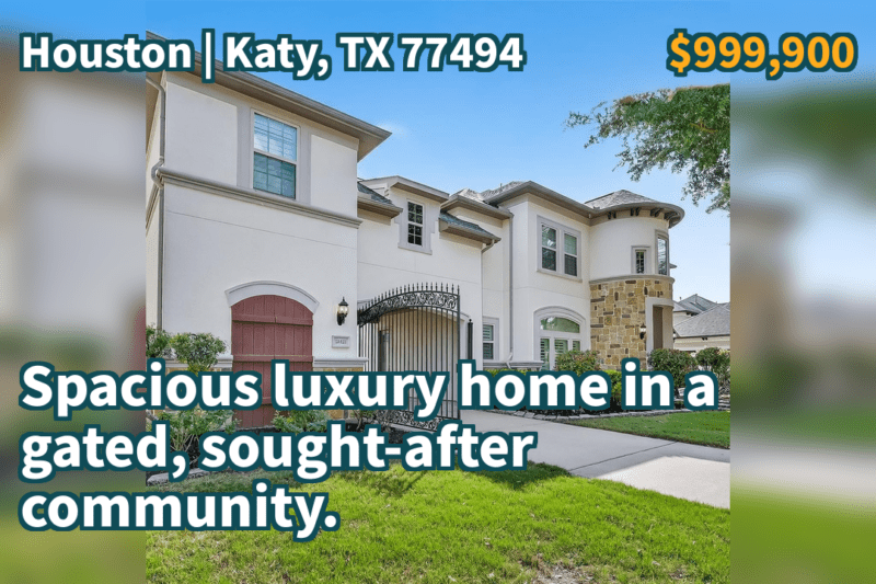 Katy, TX 77494 | $999,900 | 4,843 Sqft, 5 beds, 4 full and 1 half baths, Single-Family | Spacious luxury home in a gated, sought-after community.