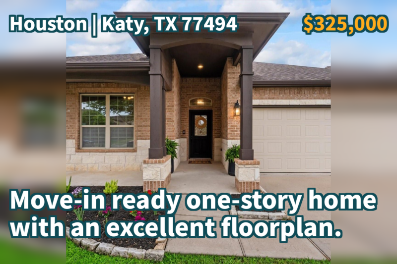 Katy, TX 77494 | $325,000 | 1,844 Sqft, 3 beds, 2 full baths, Single-Family | Move-in ready one-story home with an excellent floorplan.