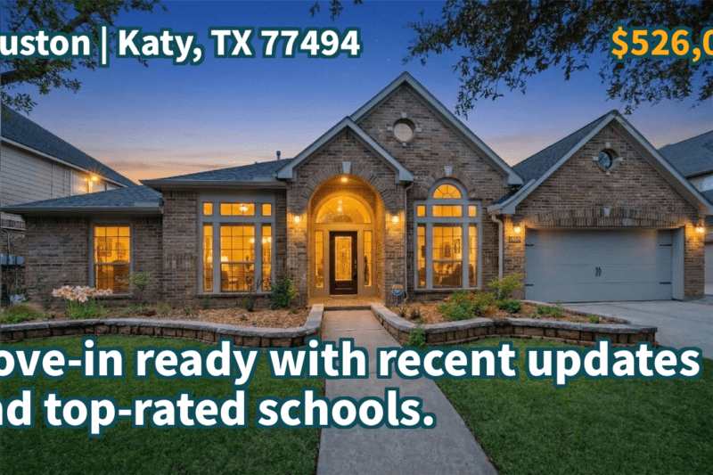 Katy, TX 77494 | $526,000 | 3,229 Sqft, 4 beds, 3 full and 1 half baths, Single-Family | Move-in ready with recent updates and top-rated schools.